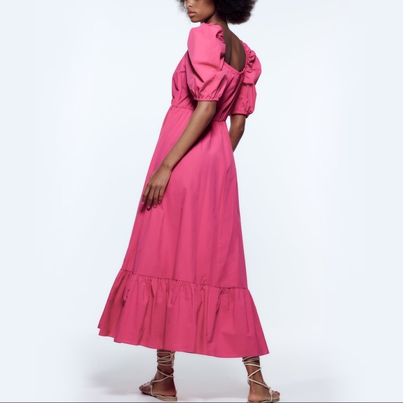 ZARA Puff Sleeves Midi Dress - Picture 6 of 13